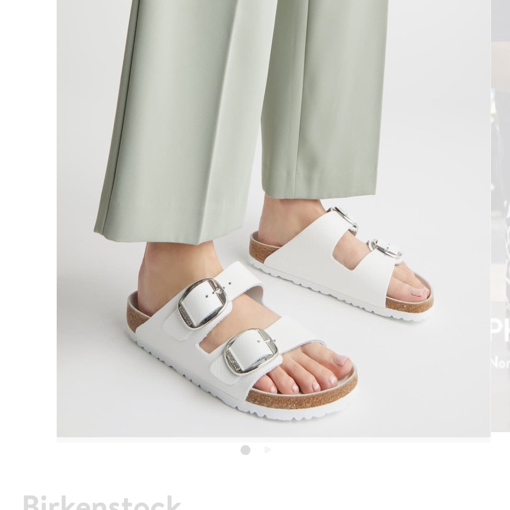 Birkenstock Women's White Sandals with Silver Buckles